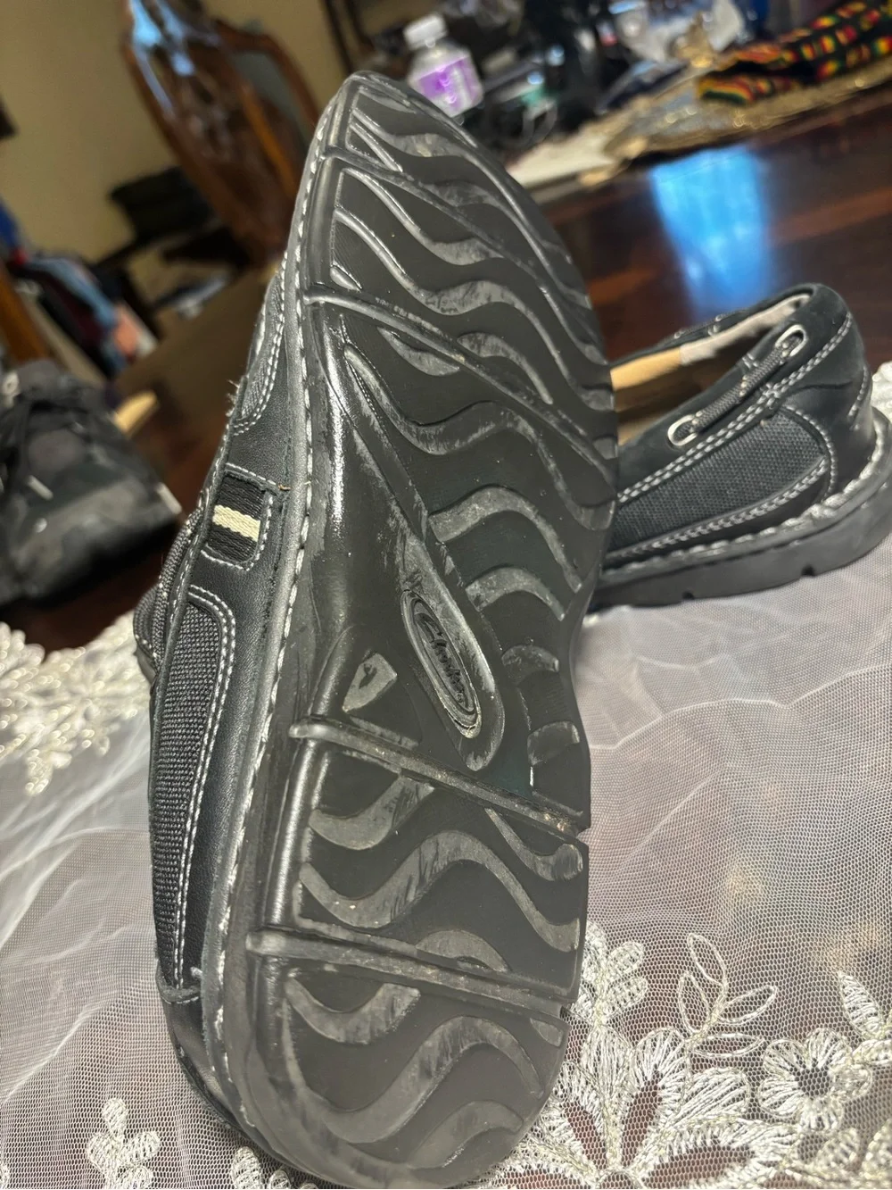 Clarks Black Leather and Fabric Men’s Boat Shoes